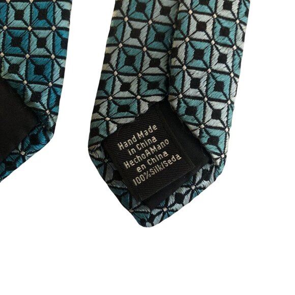 Stafford Performance Silk Tie Teal Black Geometric Mens Necktie Office Formal - Picture 6 of 8